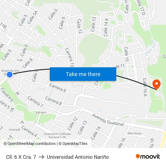 Cll. 6 X Cra. 7 to Universidad Antonio Nariño map