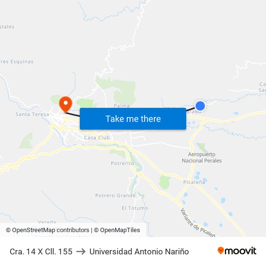 Cra. 14 X Cll. 155 to Universidad Antonio Nariño map