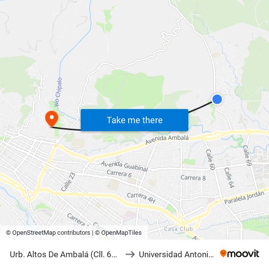 Urb. Altos De Ambalá (Cll. 60 X Cra. 26) to Universidad Antonio Nariño map