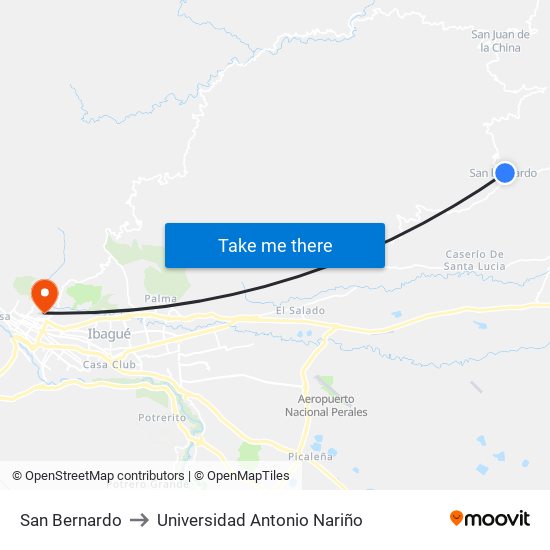 San Bernardo to Universidad Antonio Nariño map