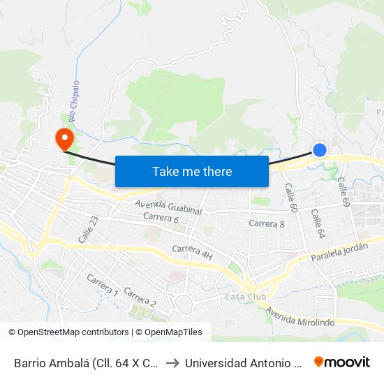 Barrio Ambalá (Cll. 64 X Cra. 15) to Universidad Antonio Nariño map