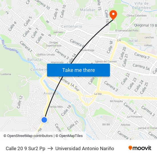 Calle 20 9 Sur2 Pp to Universidad Antonio Nariño map