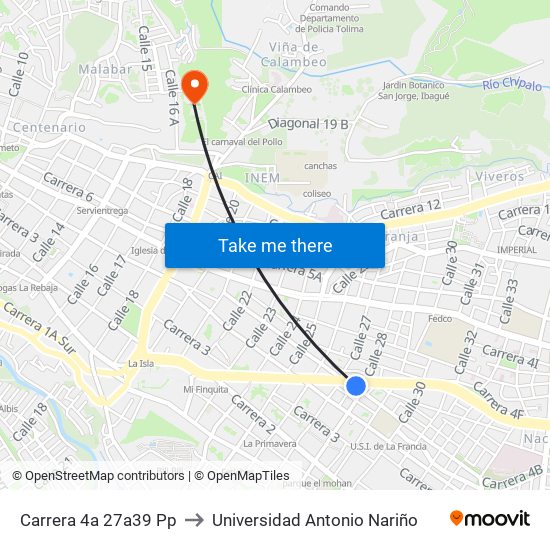 Carrera 4a 27a39 Pp to Universidad Antonio Nariño map