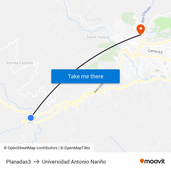 Planadas3 to Universidad Antonio Nariño map