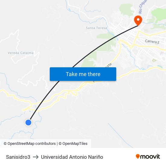 Sanisidro3 to Universidad Antonio Nariño map