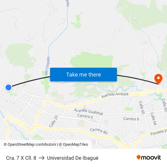 Cra. 7 X Cll. 8 to Universidad De Ibagué map