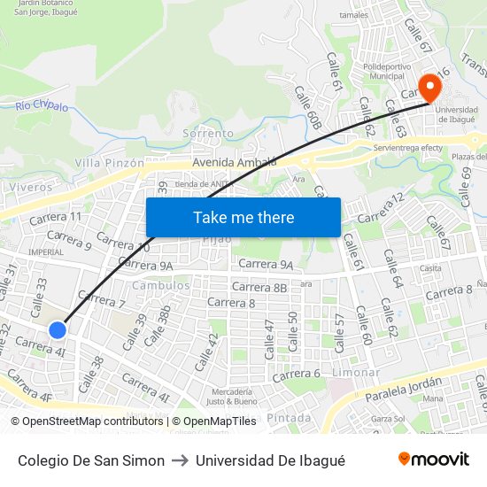 Colegio De San Simon to Universidad De Ibagué map