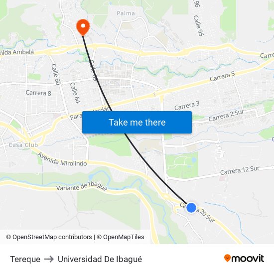 Tereque to Universidad De Ibagué map