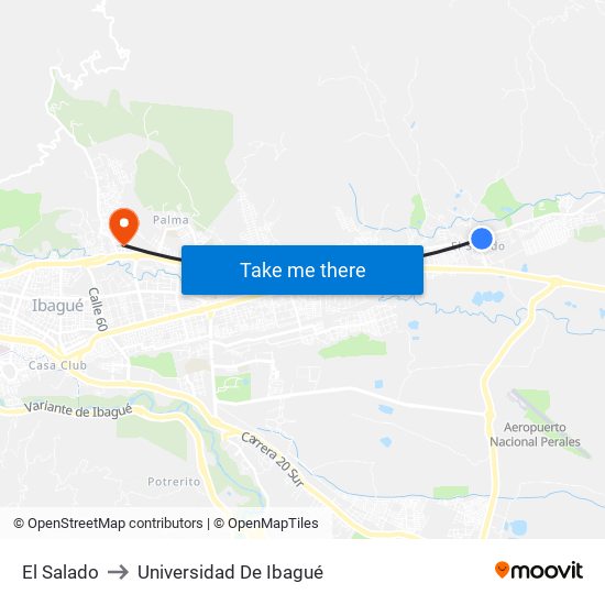El Salado to Universidad De Ibagué map