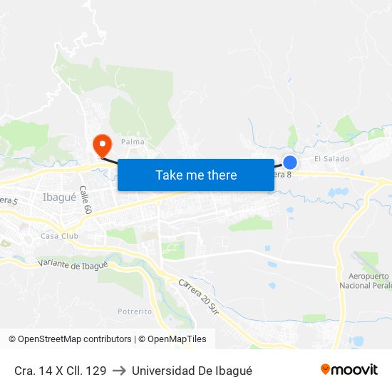 Cra. 14 X Cll. 129 to Universidad De Ibagué map