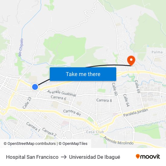 Hospital San Francisco to Universidad De Ibagué map