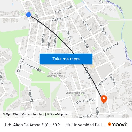 Urb. Altos De Ambalá (Cll. 60 X Cra. 26) to Universidad De Ibagué map