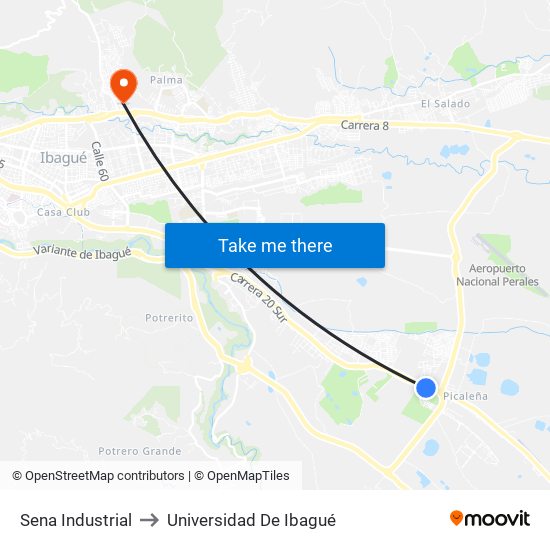 Sena Industrial to Universidad De Ibagué map