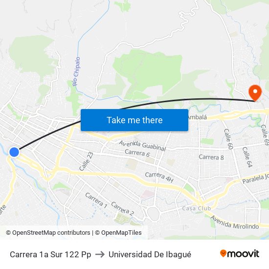 Carrera 1a Sur 122 Pp to Universidad De Ibagué map