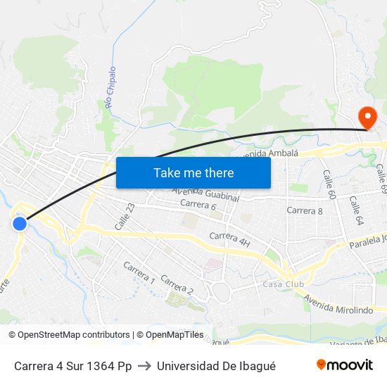 Carrera 4 Sur 1364 Pp to Universidad De Ibagué map