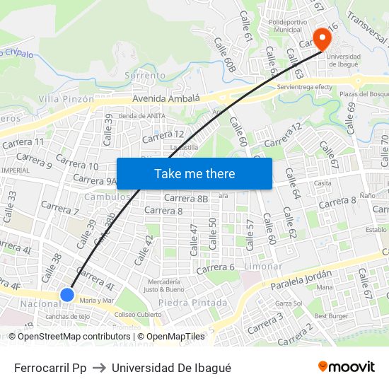 Ferrocarril Pp to Universidad De Ibagué map