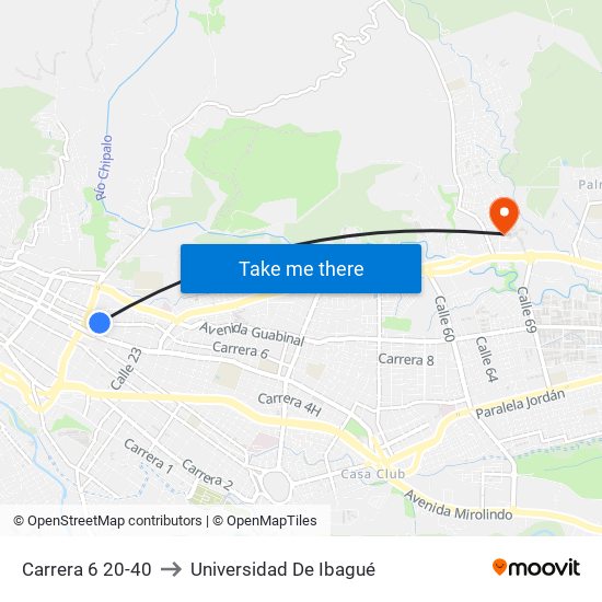 Carrera 6 20-40 to Universidad De Ibagué map