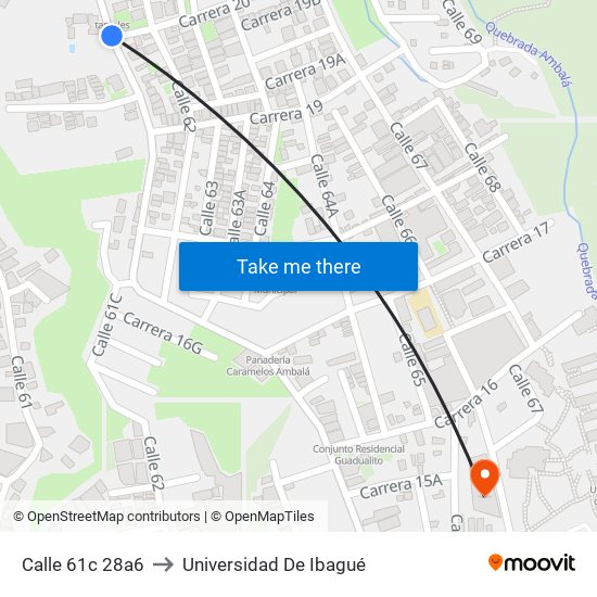 Calle 61c 28a6 to Universidad De Ibagué map