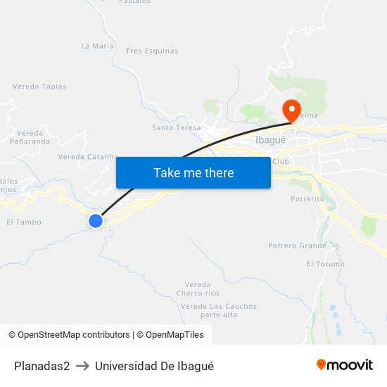 Planadas2 to Universidad De Ibagué map