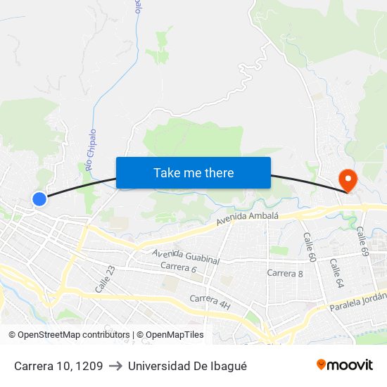 Carrera 10, 1209 to Universidad De Ibagué map