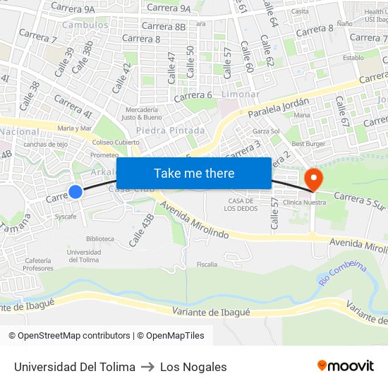 Universidad Del Tolima to Los Nogales map