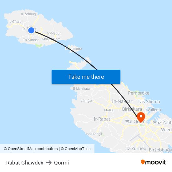 Rabat Ghawdex to Qormi map