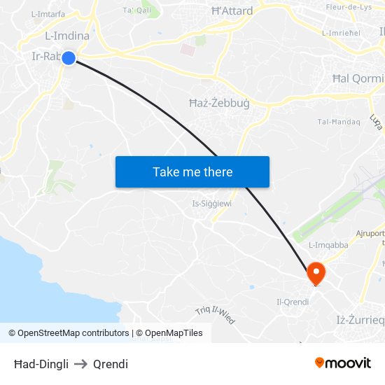 Ħad-Dingli to Qrendi map
