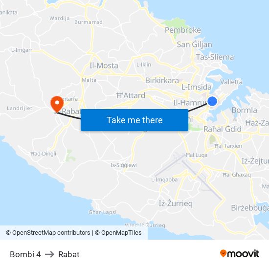Bombi 4 to Rabat map