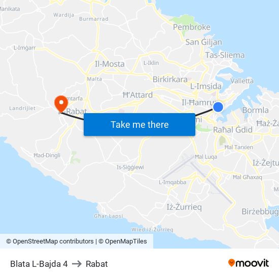 Blata L-Bajda 4 to Rabat map