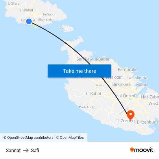 Sannat to Safi map