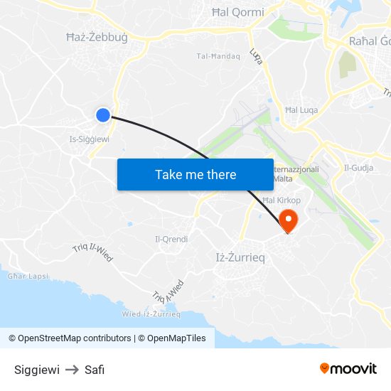 Siggiewi to Safi map