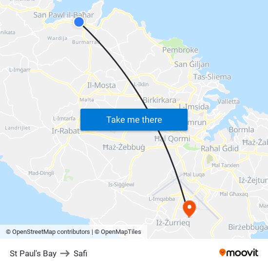 St Paul's Bay to Safi map