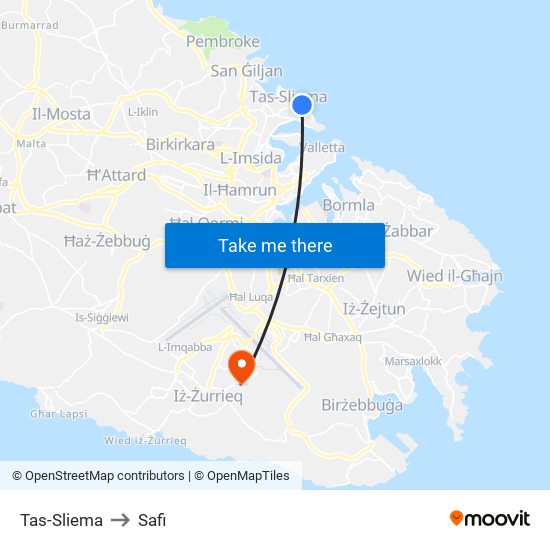 Tas-Sliema to Safi map