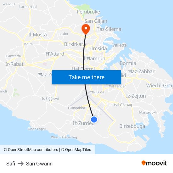Safi to San Gwann map