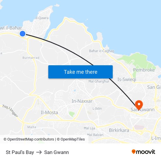 St Paul's Bay to San Gwann map