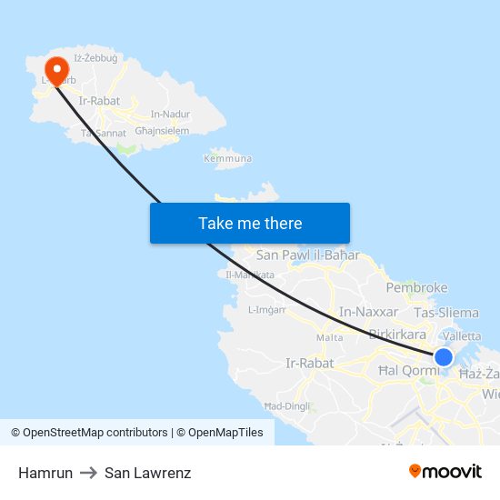 Hamrun to San Lawrenz map