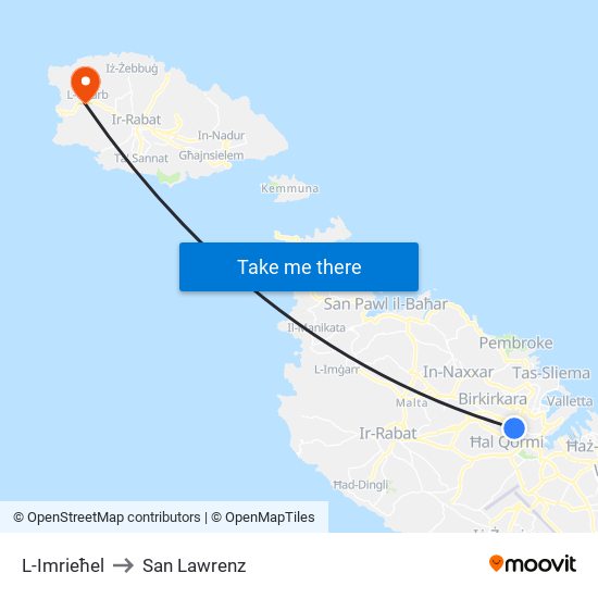 L-Imrieħel to San Lawrenz map