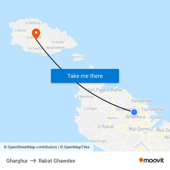 Gharghur to Rabat Ghawdex map