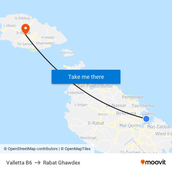 Valletta B6 to Rabat Ghawdex map