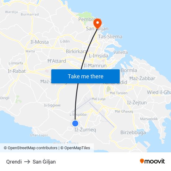 Qrendi to San Ġiljan map