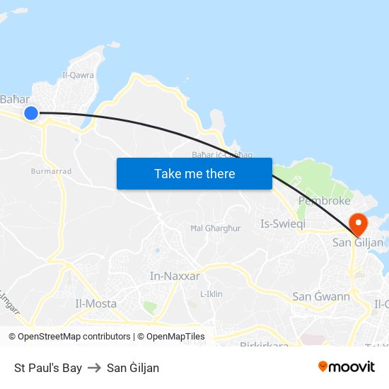 St Paul's Bay to San Ġiljan map