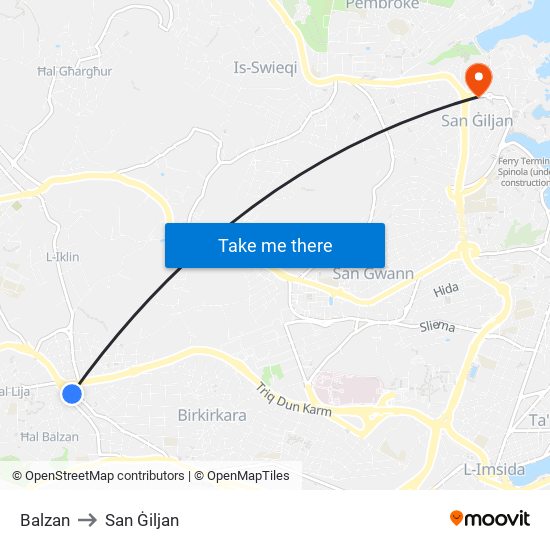 Balzan to San Ġiljan map