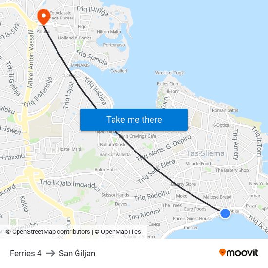 Ferries 4 to San Ġiljan map