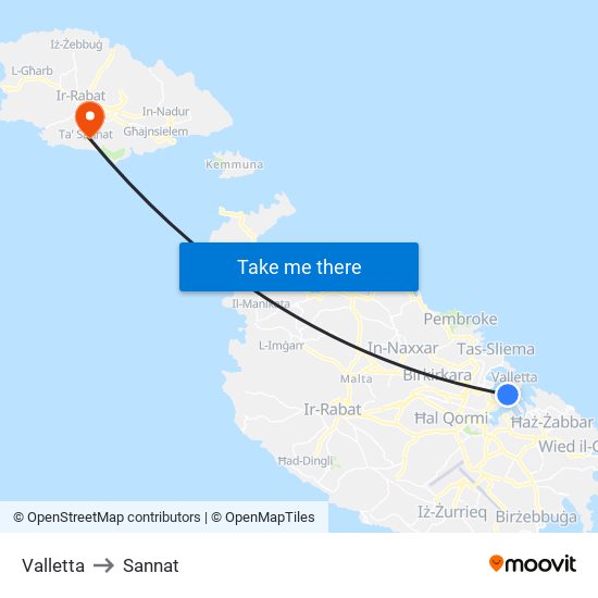 Valletta to Sannat map