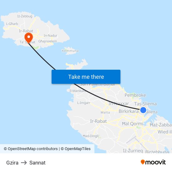 Gzira to Sannat map