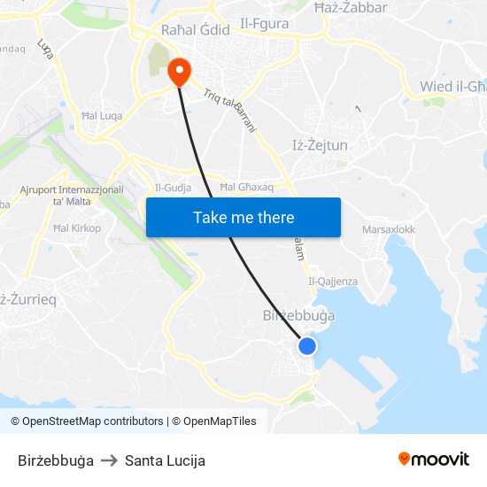 Birżebbuġa to Santa Lucija map