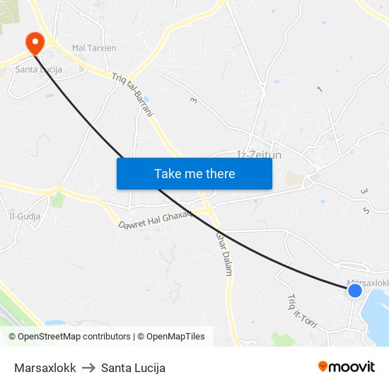 Marsaxlokk to Santa Lucija map