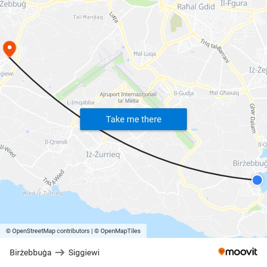 Birżebbuġa to Siggiewi map