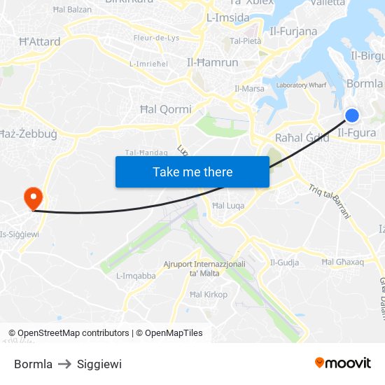 Bormla to Siggiewi map