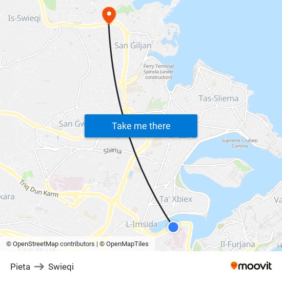Pieta to Swieqi map